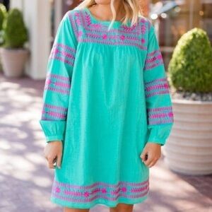 NWT J.Marie “The Katie” Dress - Teal with Pink Embroidery